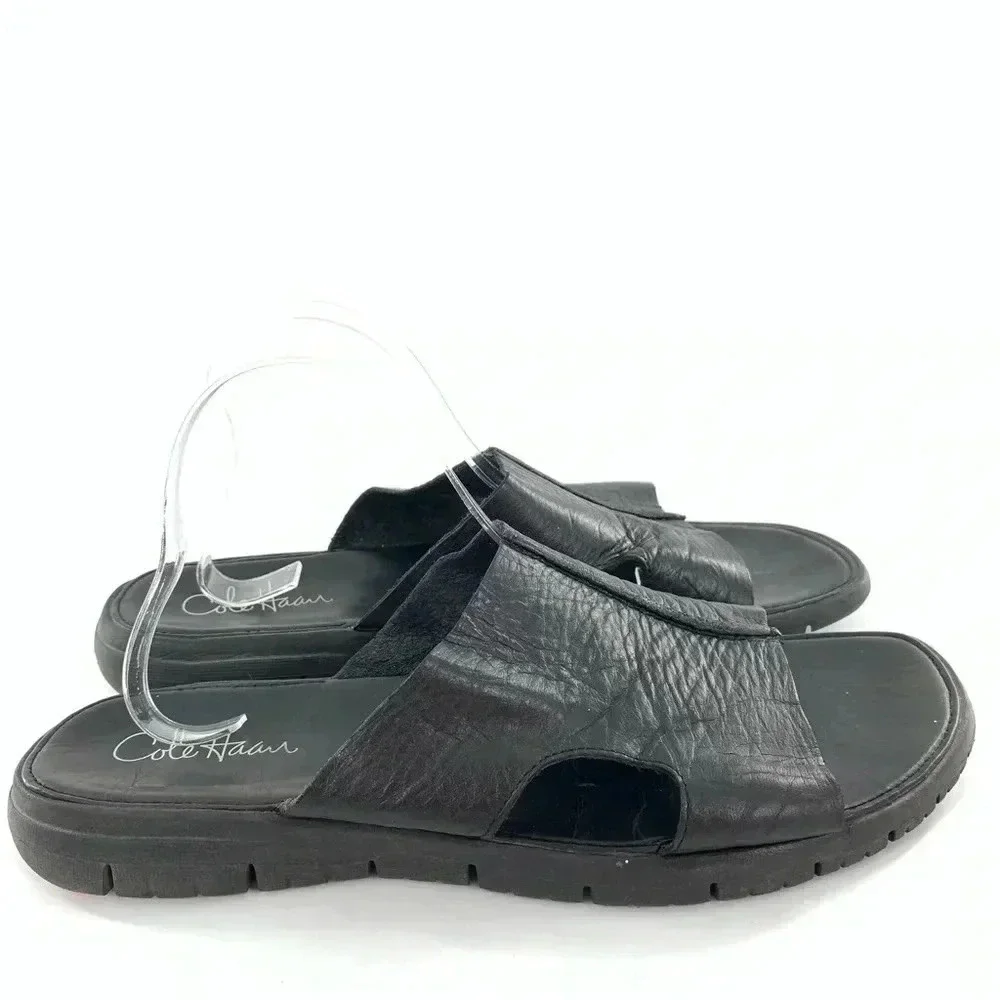 Cole haan mens sandals size 12 black leather Nike lab comfort slides